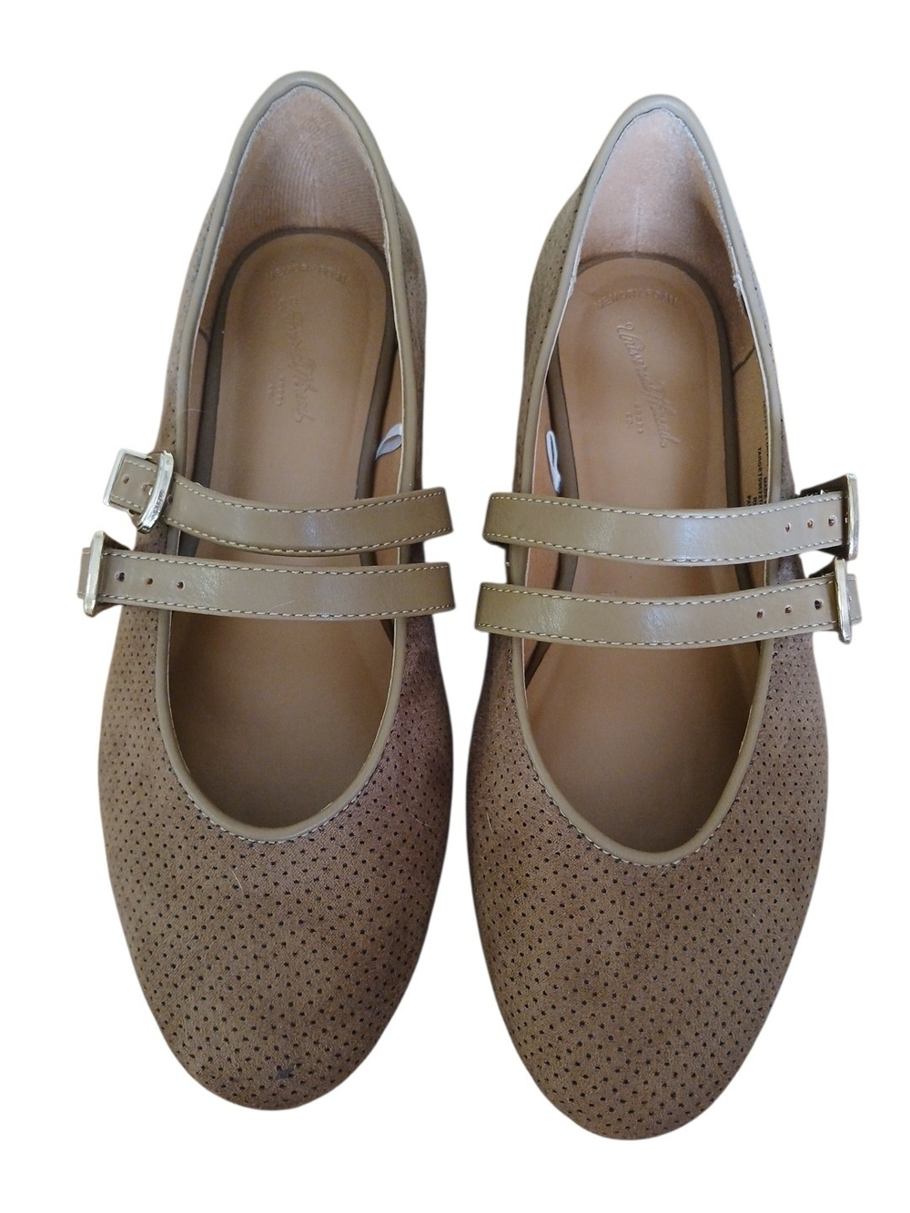 Universal Thread Taupe Double-Strap Perforated Mary Jane Flats